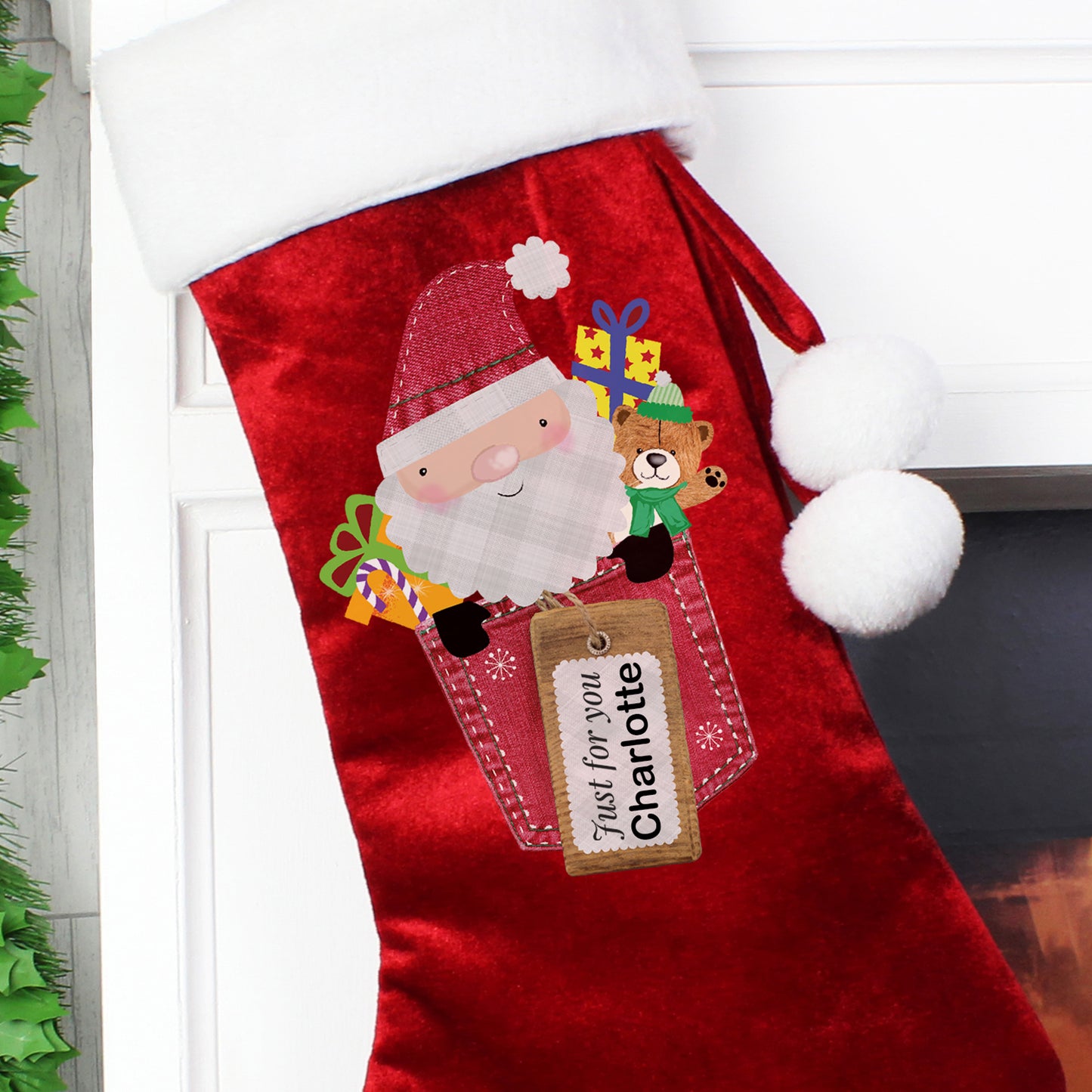 Personalised Santa Claus Luxury Red Stocking