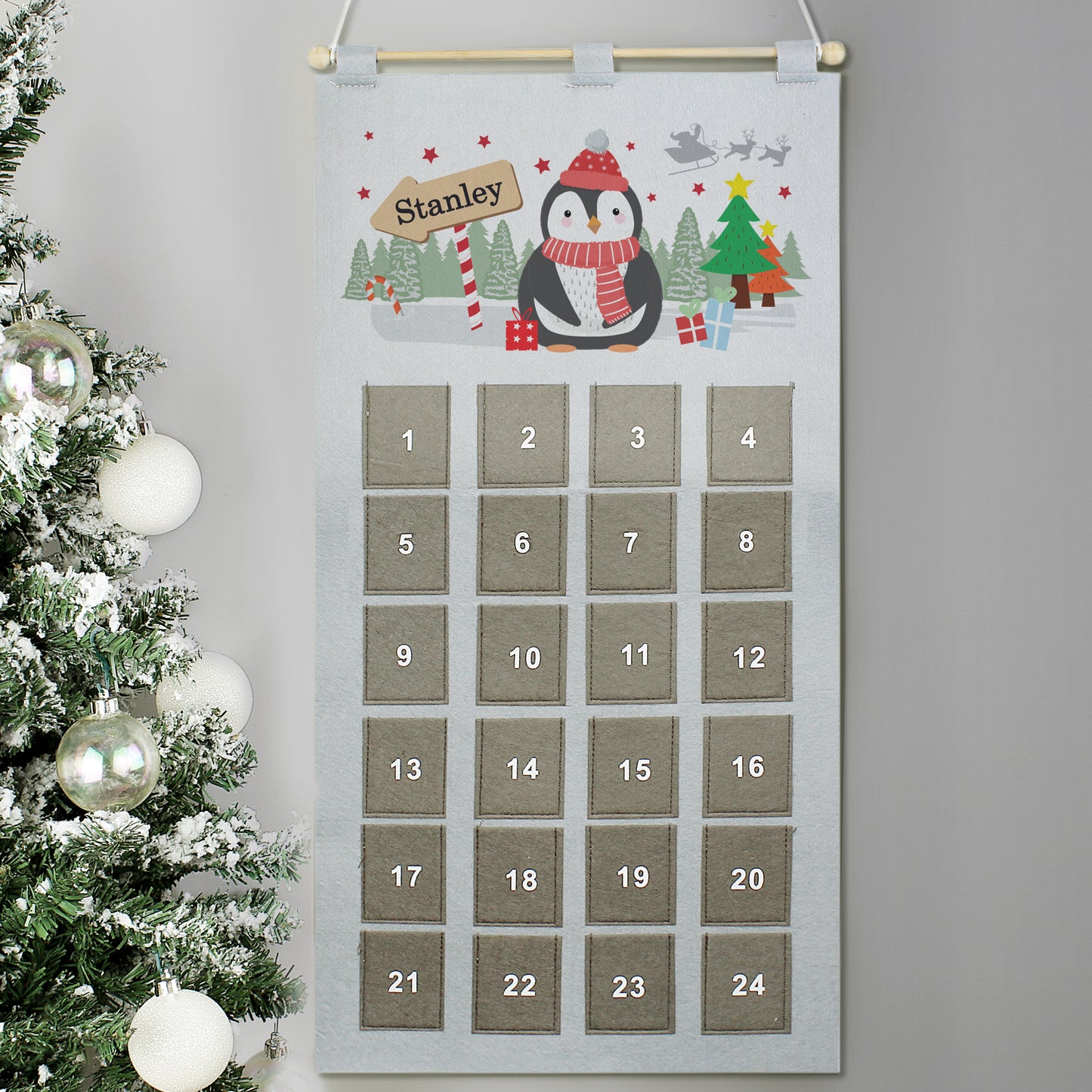 Personalised Christmas Penguin Advent Calendar In Silver Grey