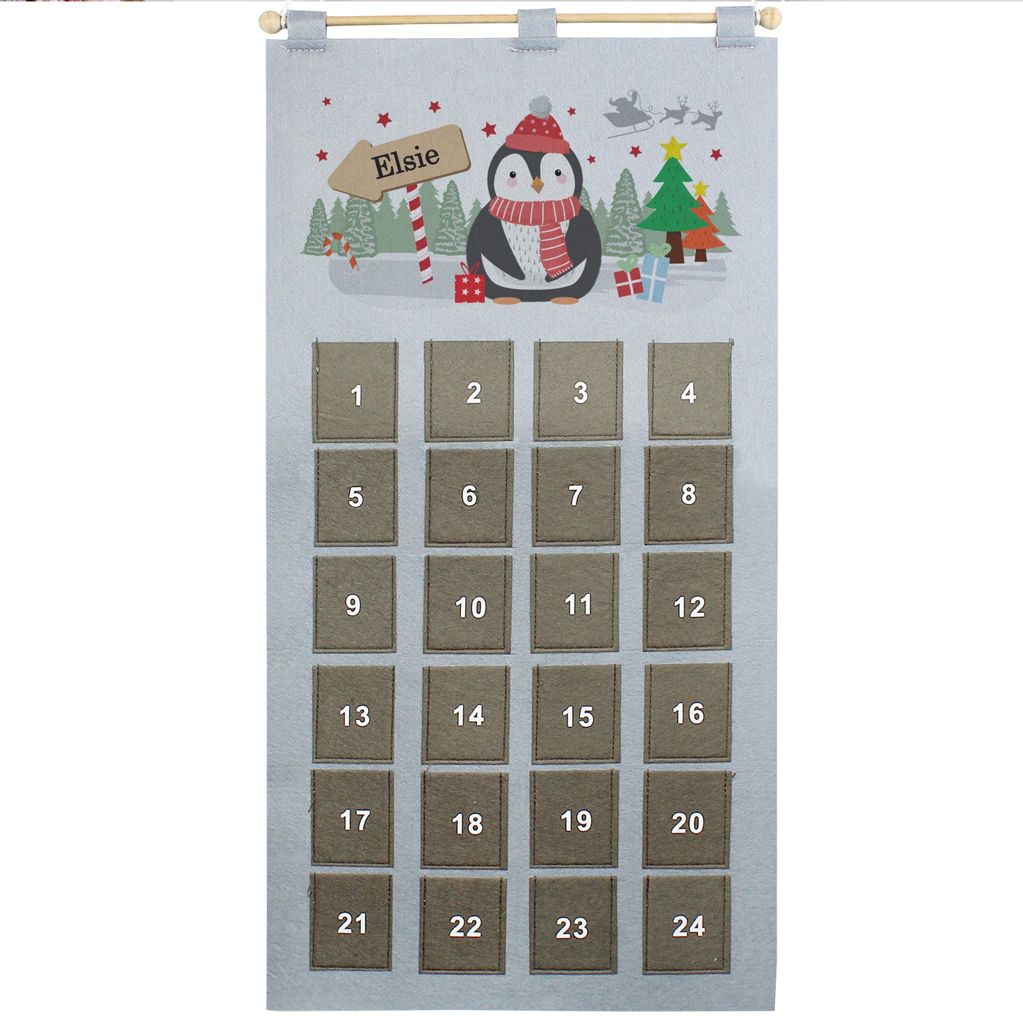 Personalised Christmas Penguin Advent Calendar In Silver Grey