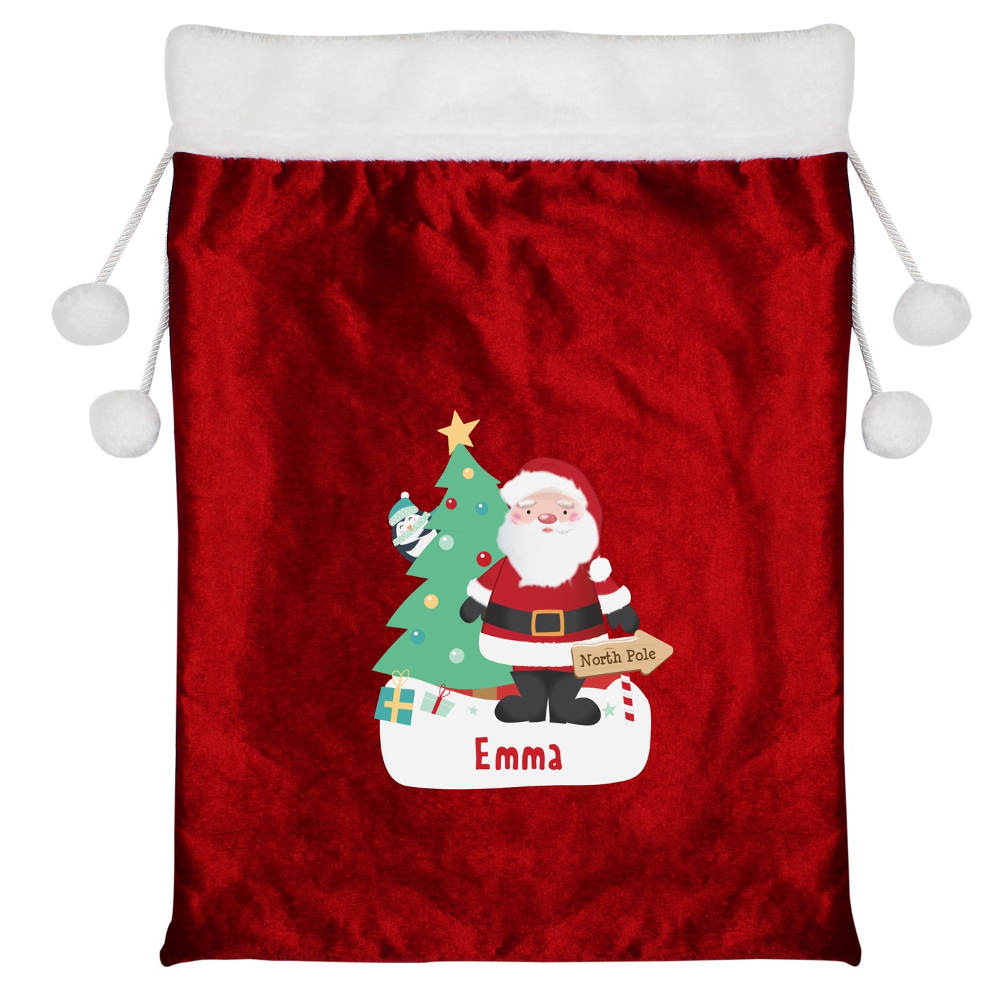 Personalised Santa Luxury Pom Pom Red Sack