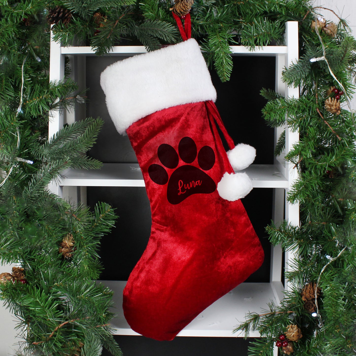 Personalised Paw Print Red Stocking