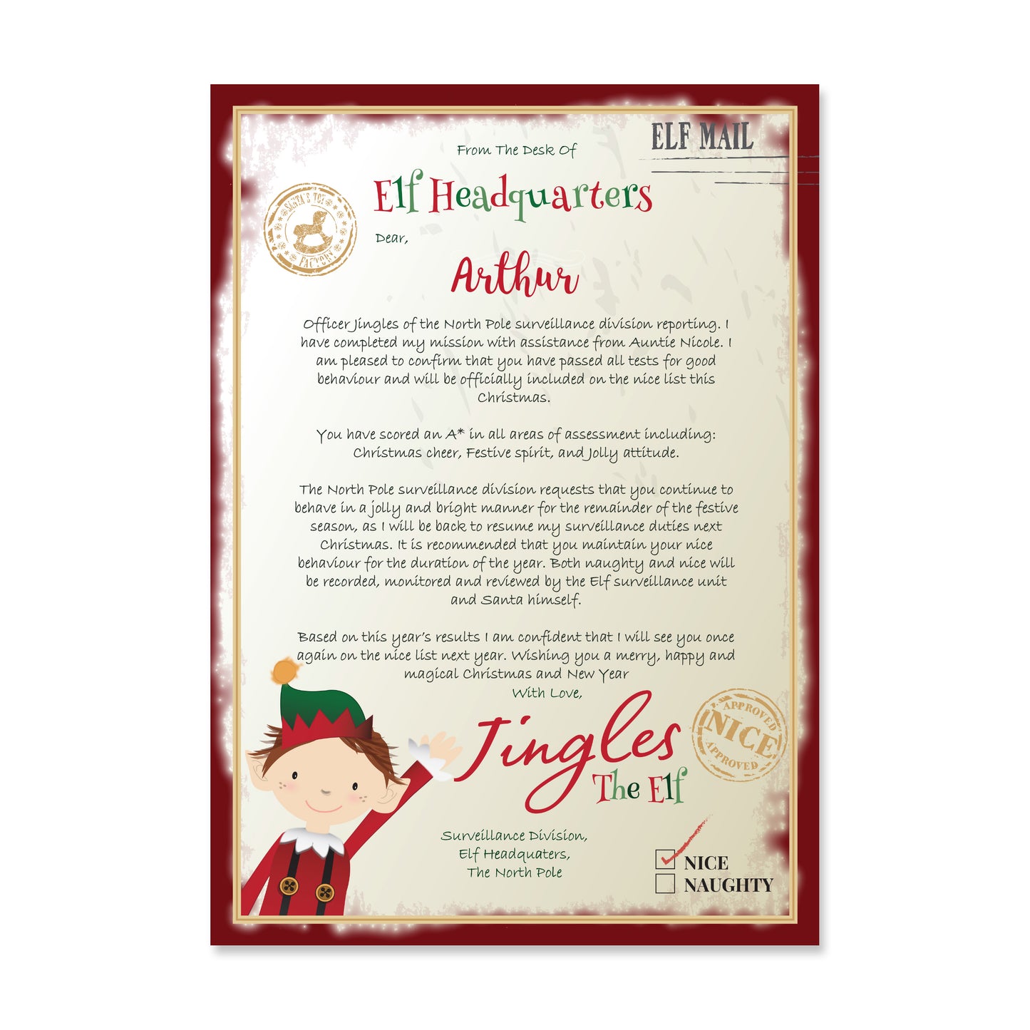 Personalised Elf Surveillance Christmas Letter