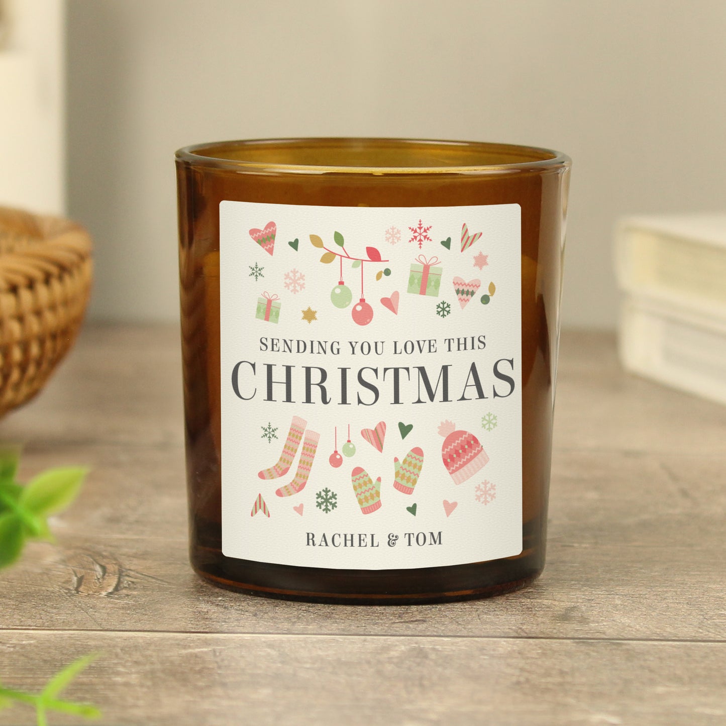 Personalised Christmas Amber Glass Candle