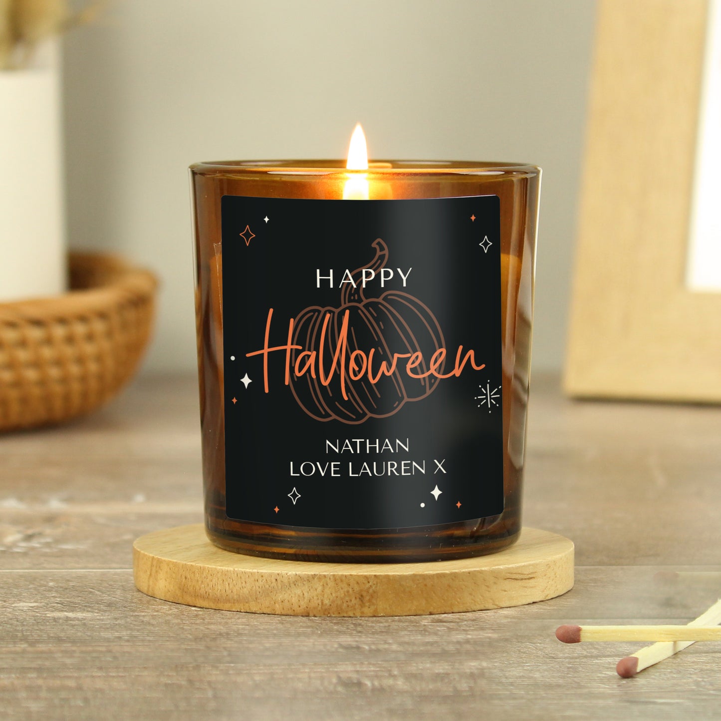 Personalised Pumpkin Amber Glass Candle