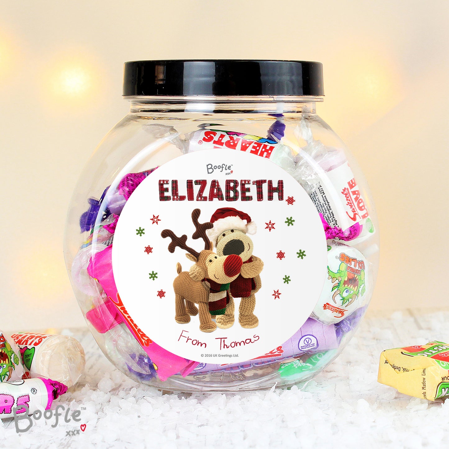 Personalised Boofle Christmas Reindeer Sweet Jar