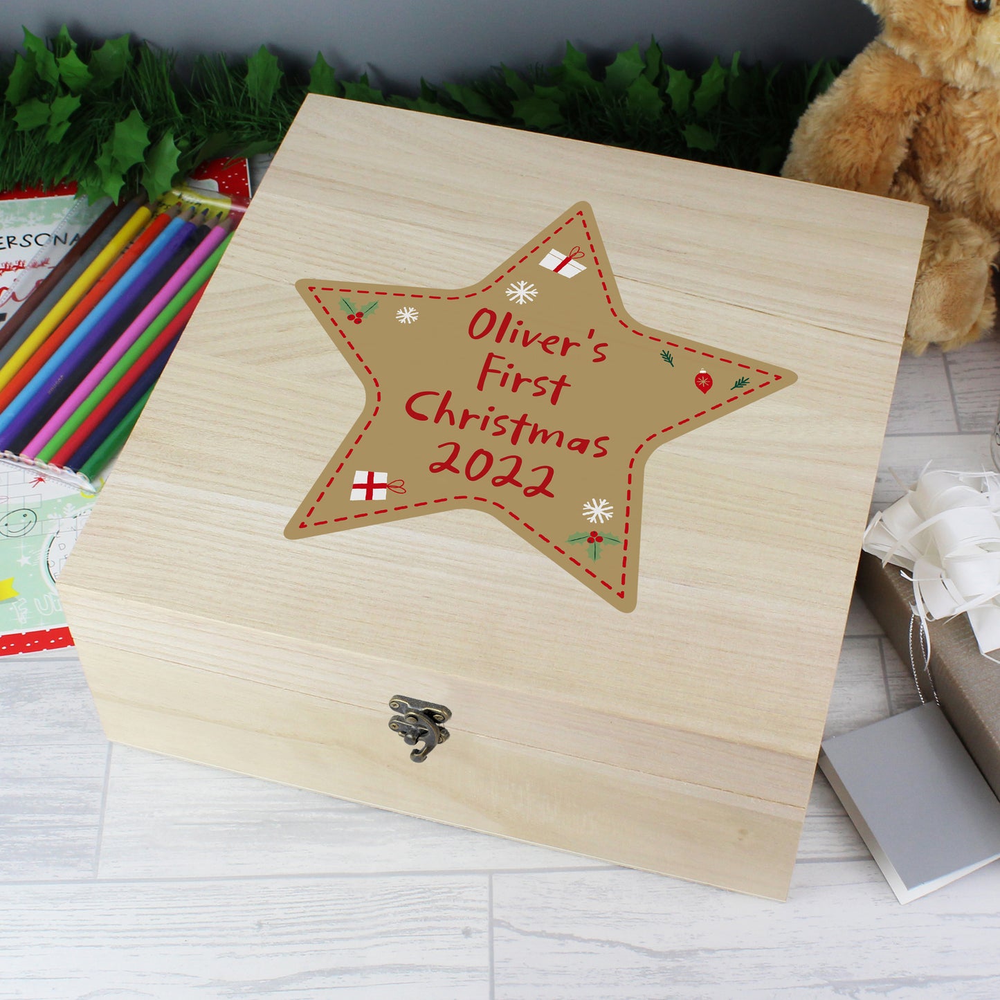 Personalised Christmas Large Wooden Keepsake Box