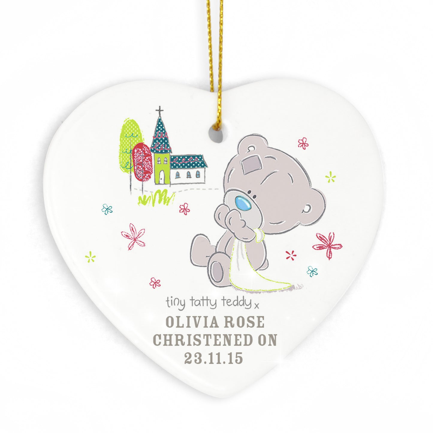 Personalised Tiny Tatty Teddy Christening Ceramic Heart Decoration (Copy)