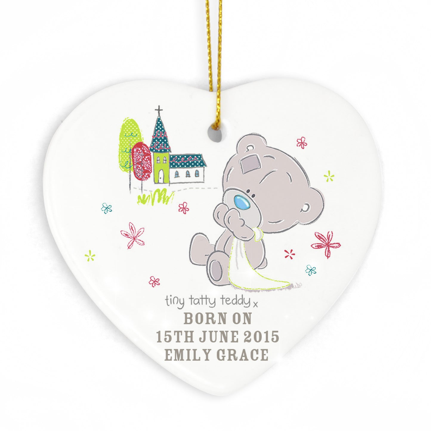 Personalised Tiny Tatty Teddy Christening Ceramic Heart Decoration (Copy)