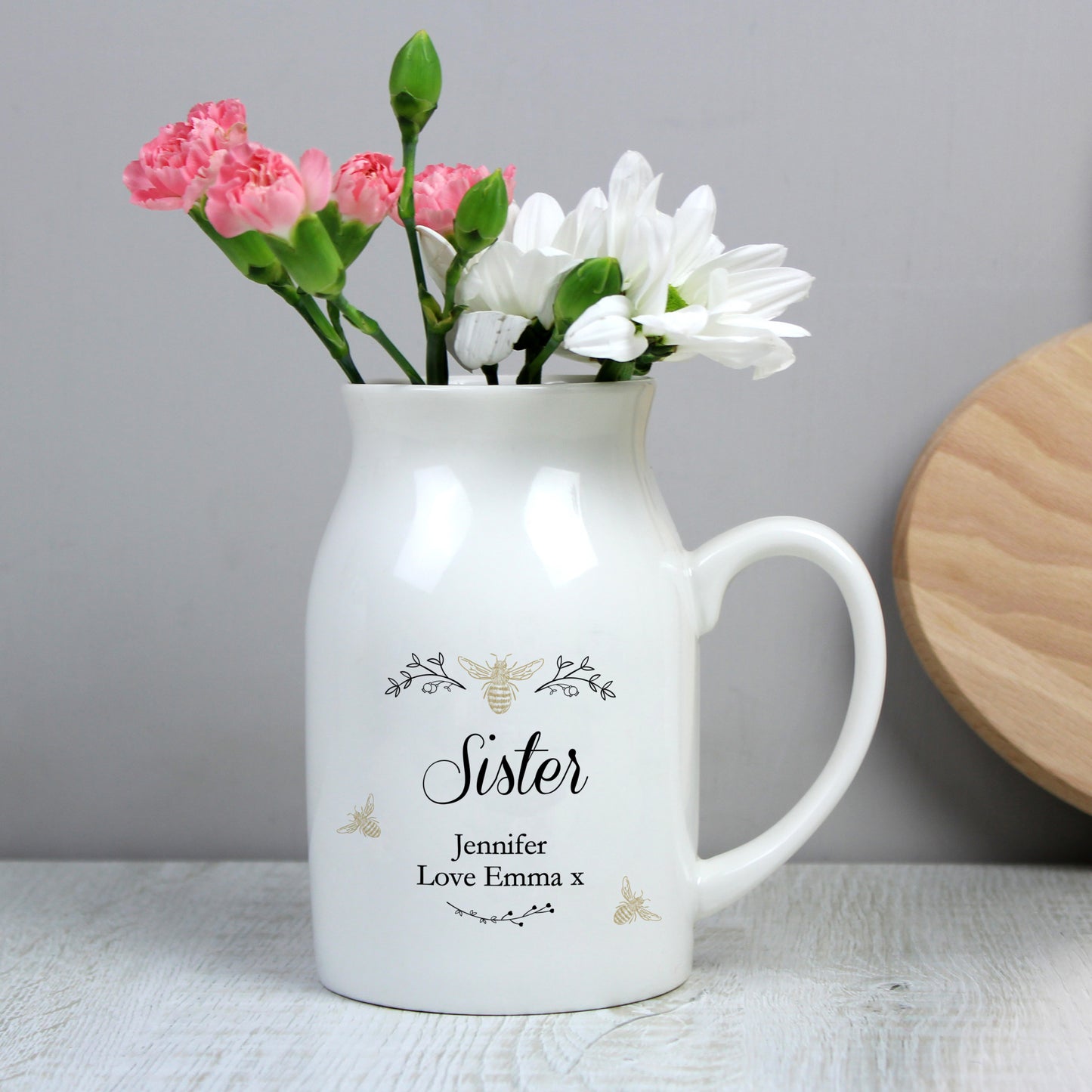 Personalised Floral Bee Flower Jug Vase