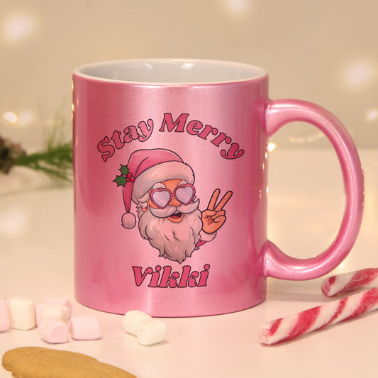 Personalised Stay Merry Santa Pink Mug