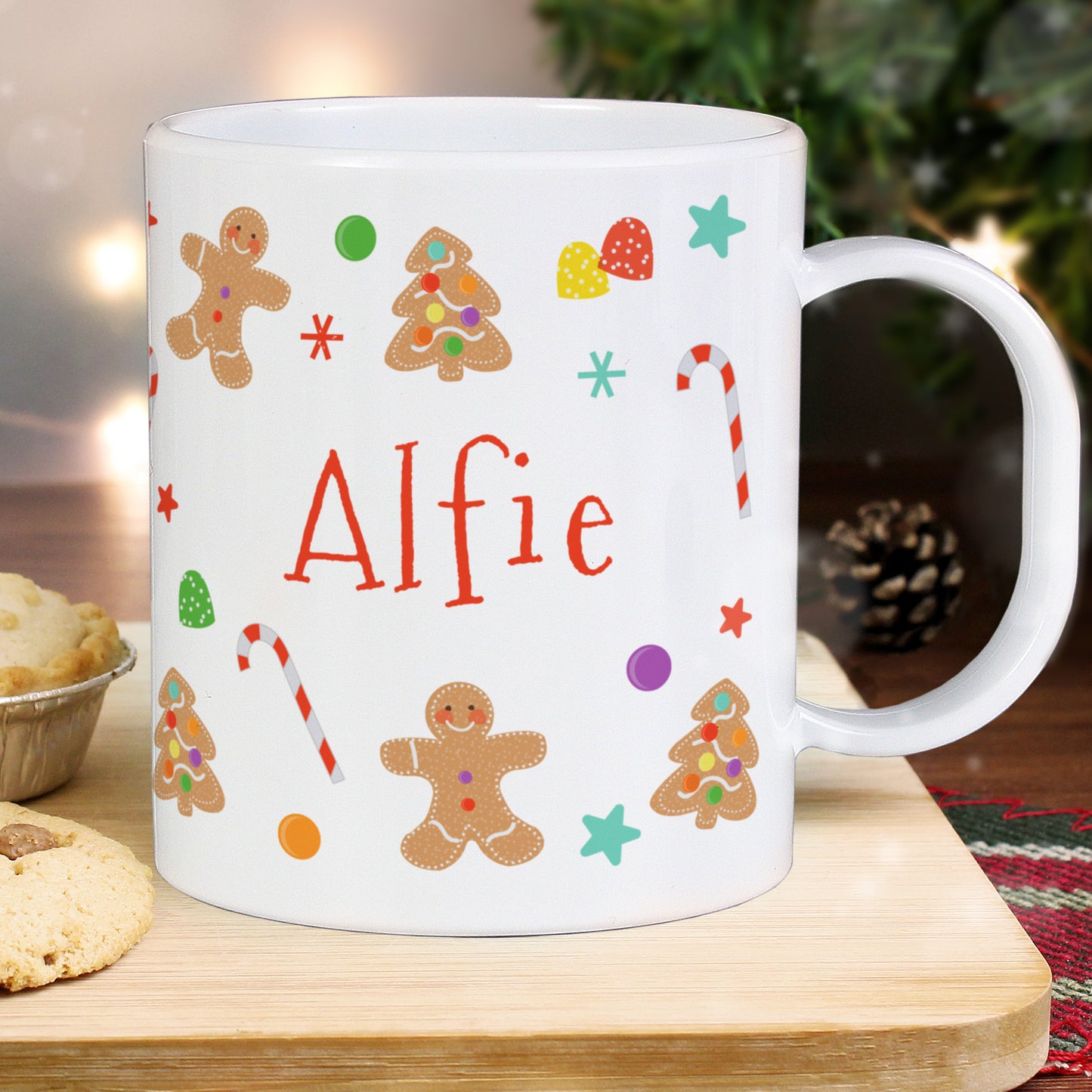 Personalised Gingerbread Pattern Plastic Mug