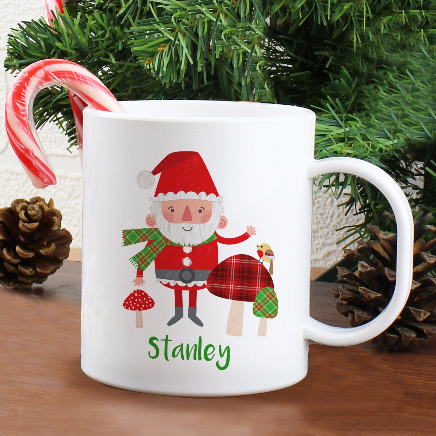 Personalised Christmas Toadstool Santa Plastic Mug