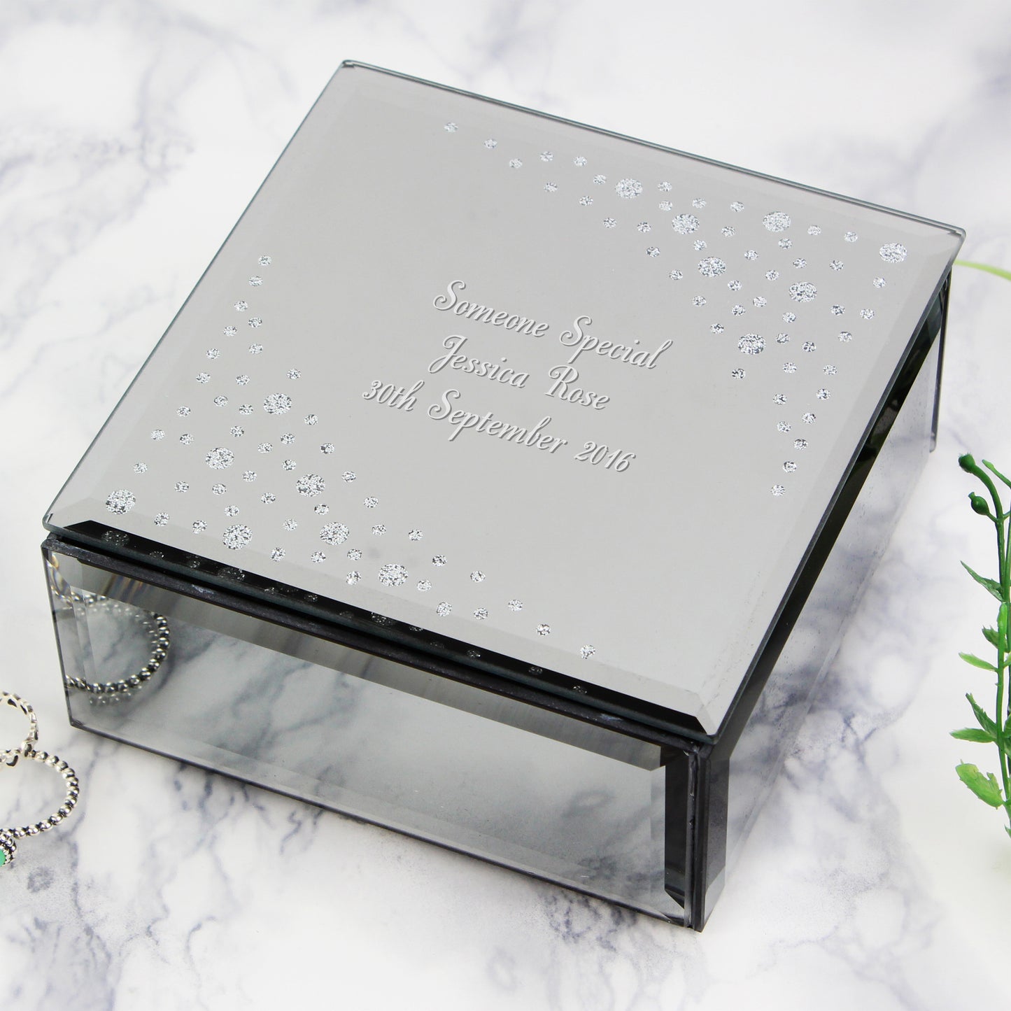 Personalised Any Message Diamante Glass Trinket Box