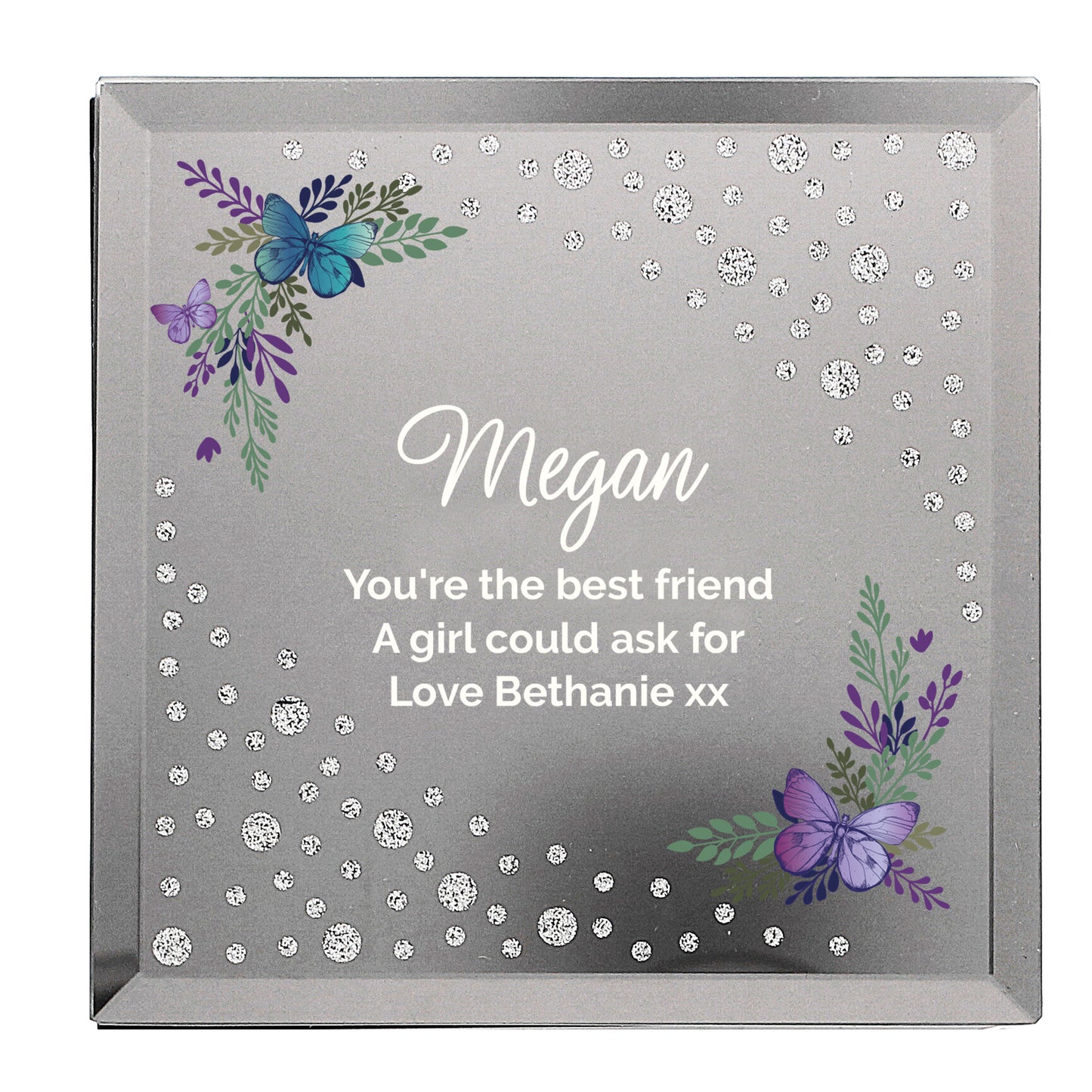 Personalised Floral Butterfly Diamante Glass Trinket Box