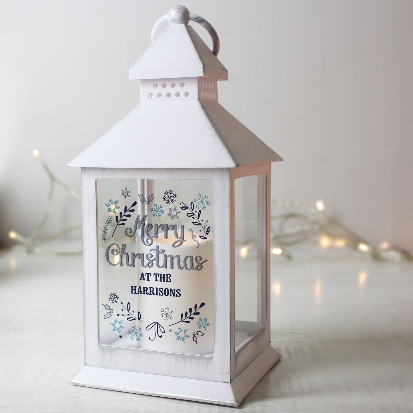 Personalised Christmas Frost White Lantern