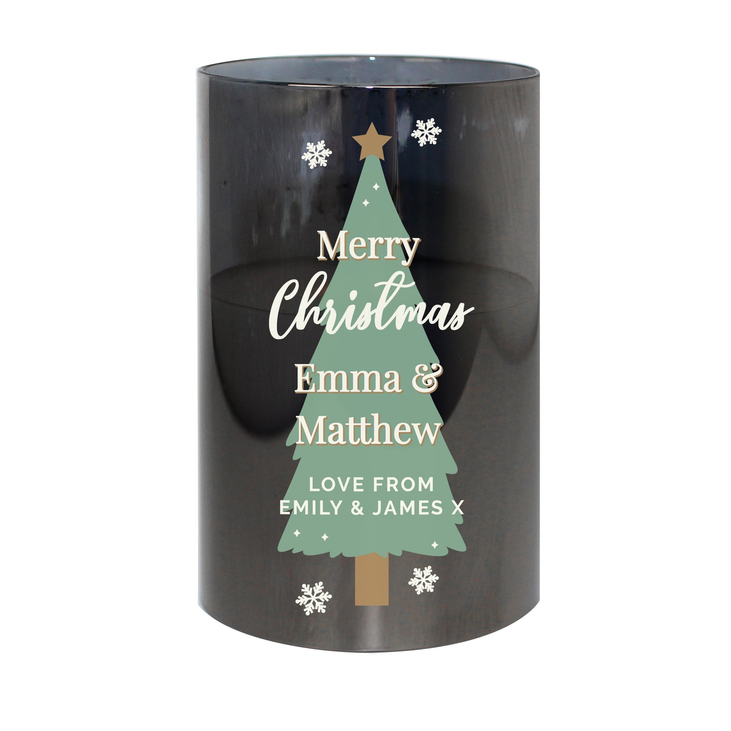 Personalised Christmas Tree Smoked Glass LED Candle