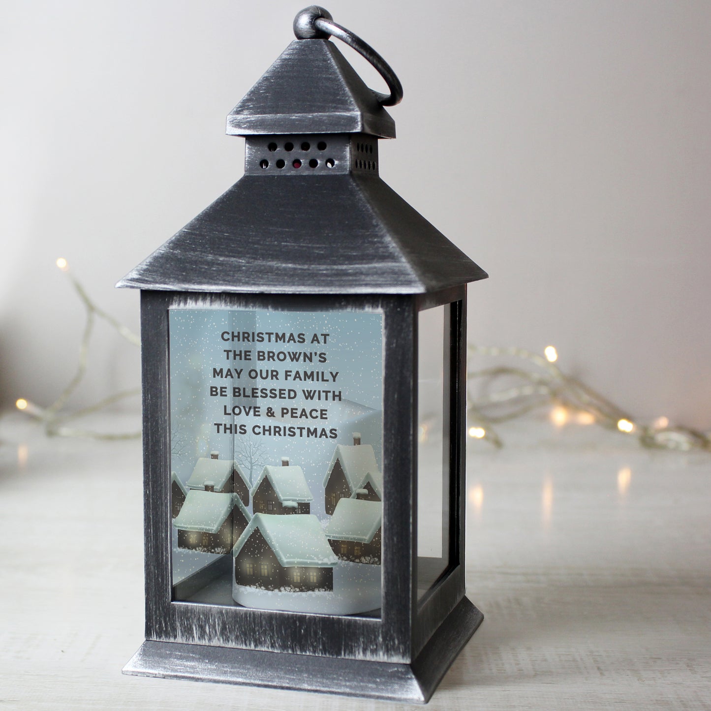 Personalised Christmas Town Black Lantern