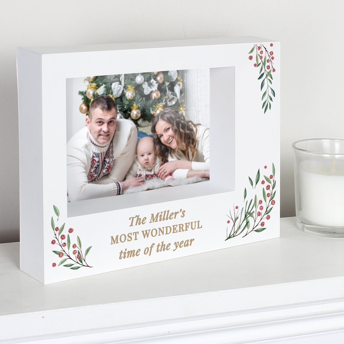 Personalised Christmas Foliage 5x7 Box Photo Frame