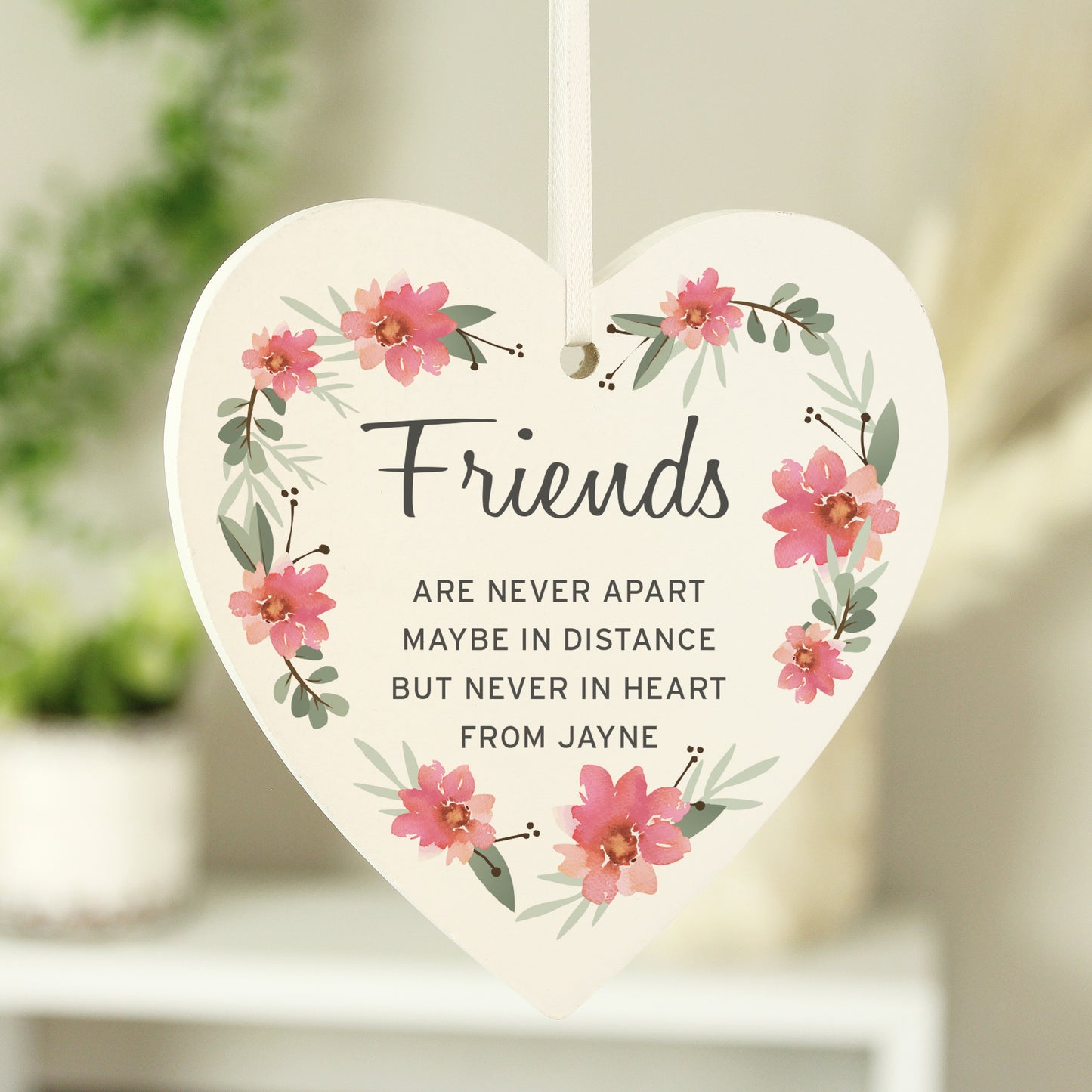 Personalised Floral Sentimental Wooden Heart Decoration