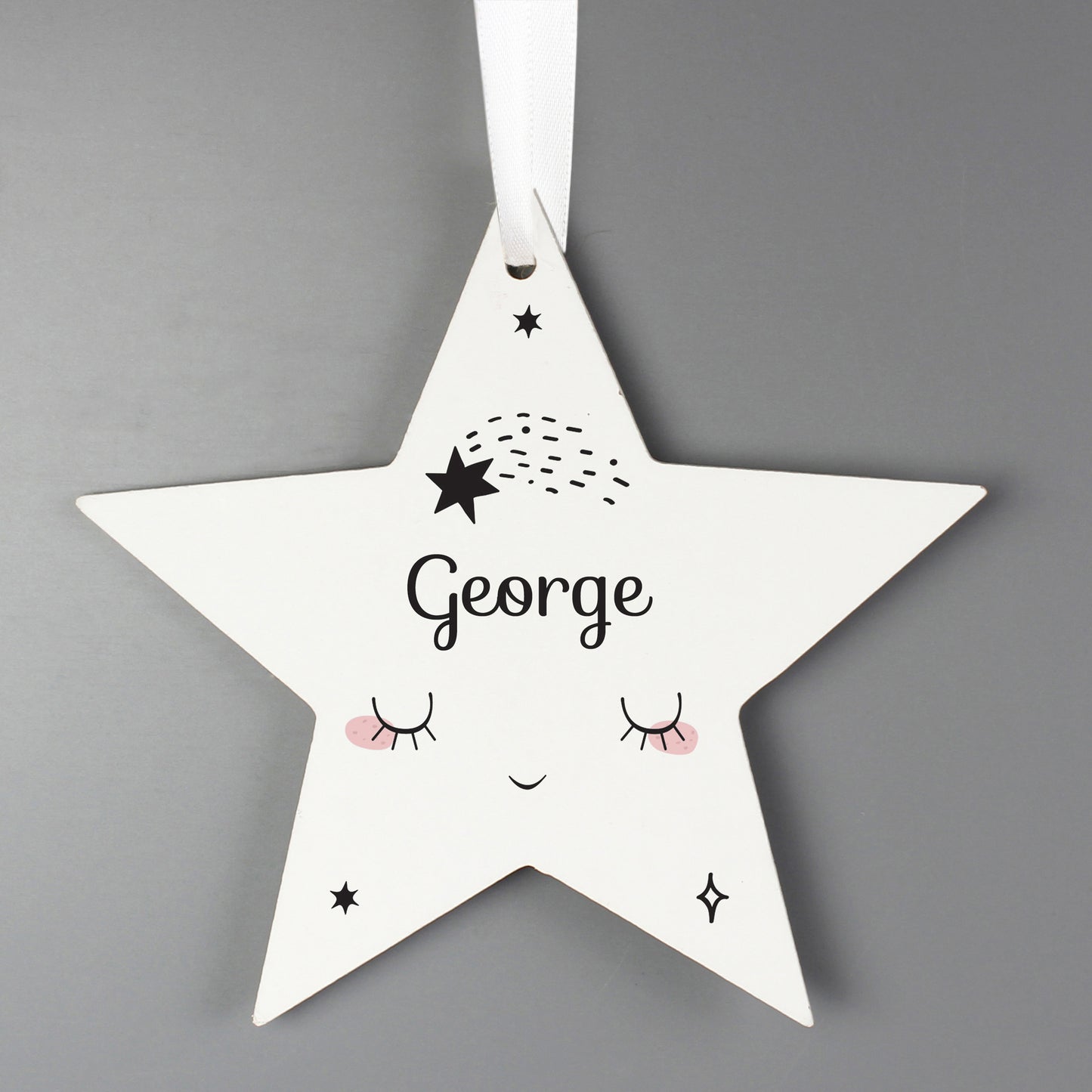 Personalised Baby Moon Wooden Star Decoration