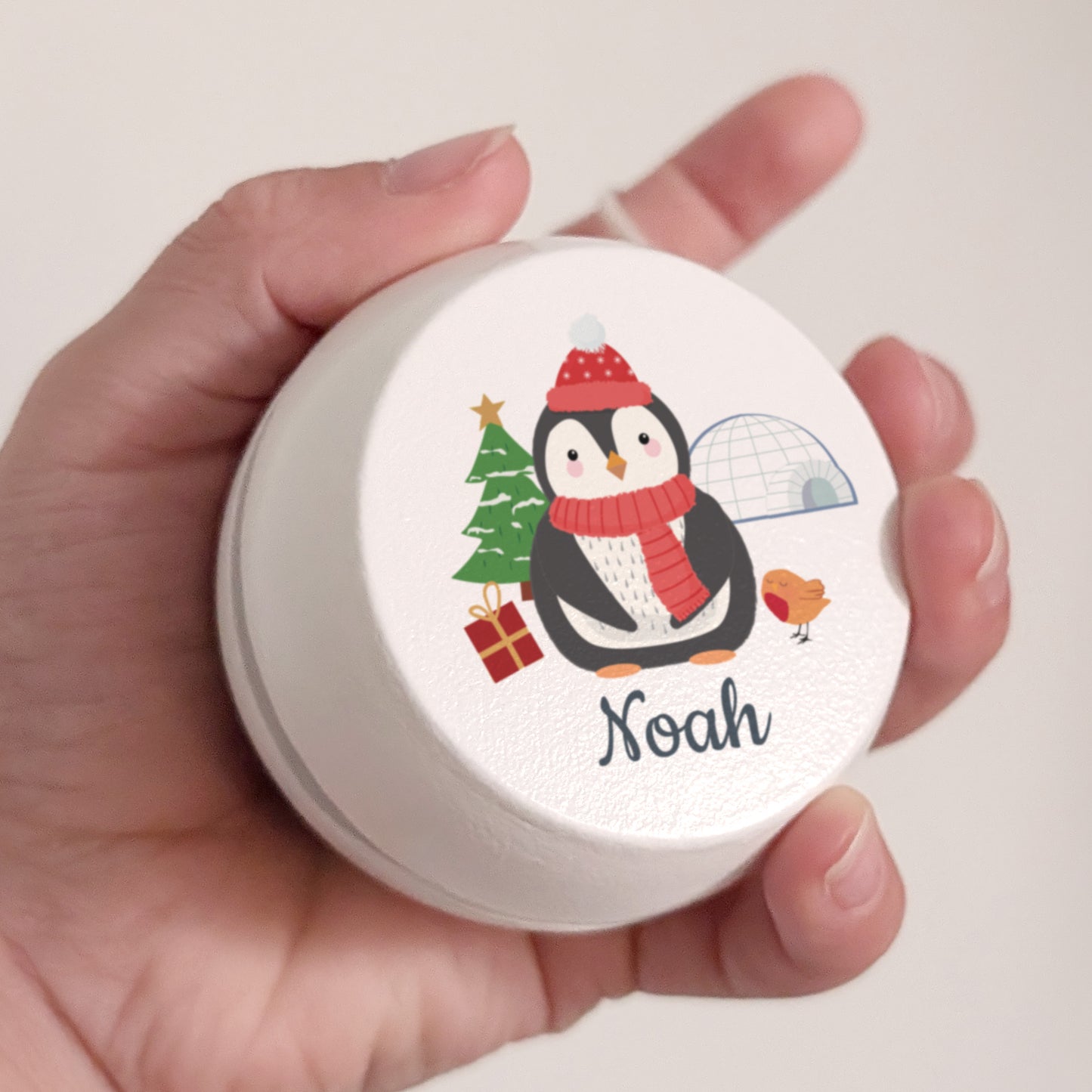 Personalised Christmas Penguin White Wooden Yoyo