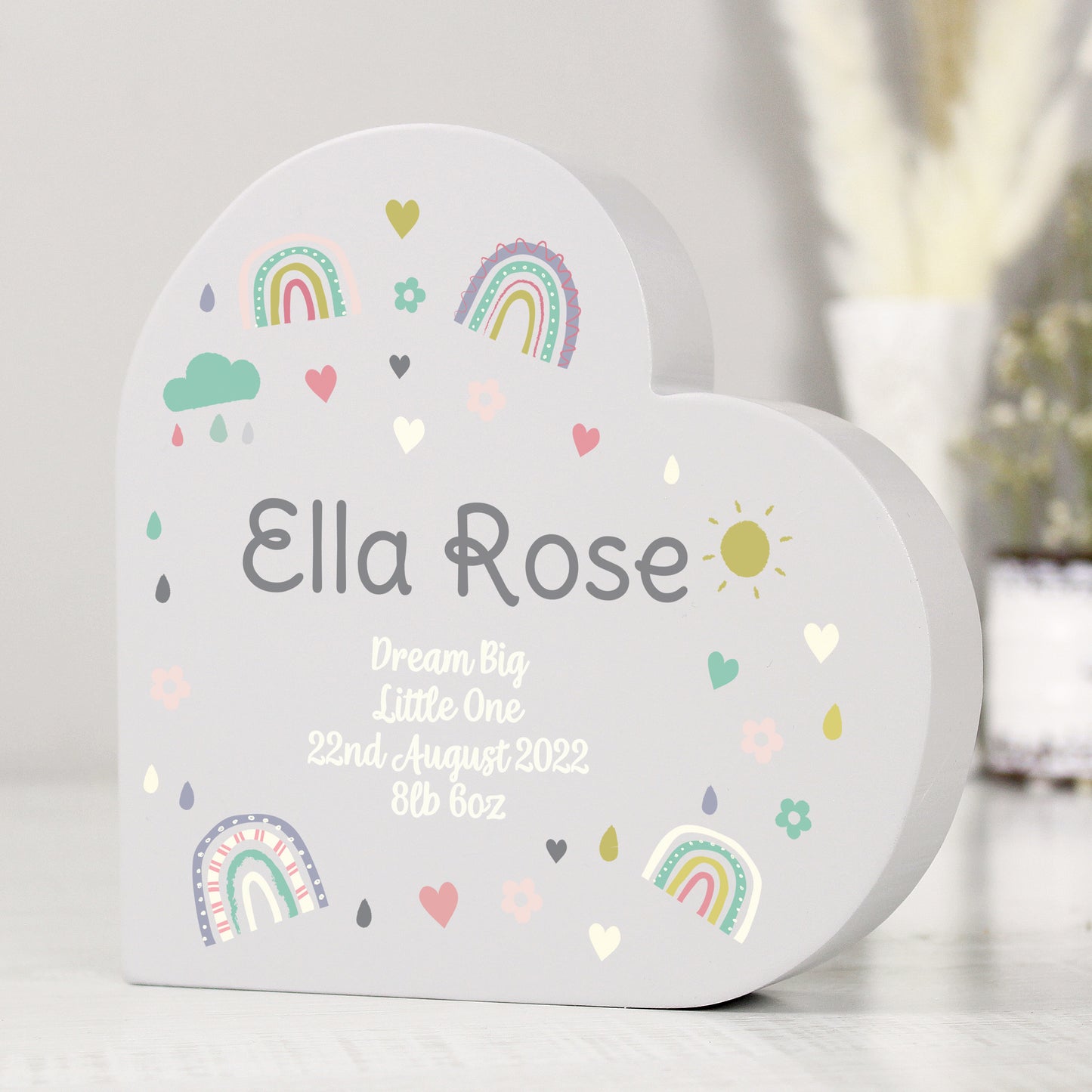 Personalised Rainbow Free Standing Heart ornament