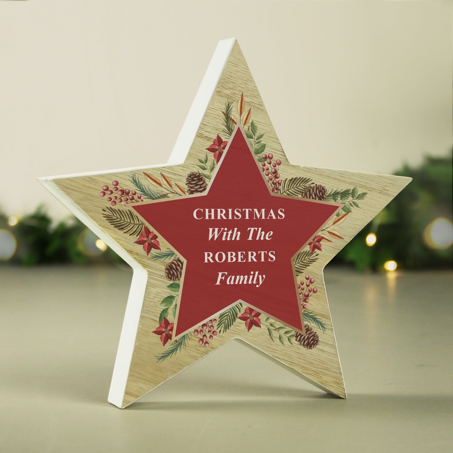 Personalised Christmas Wreath Wooden Star Ornament