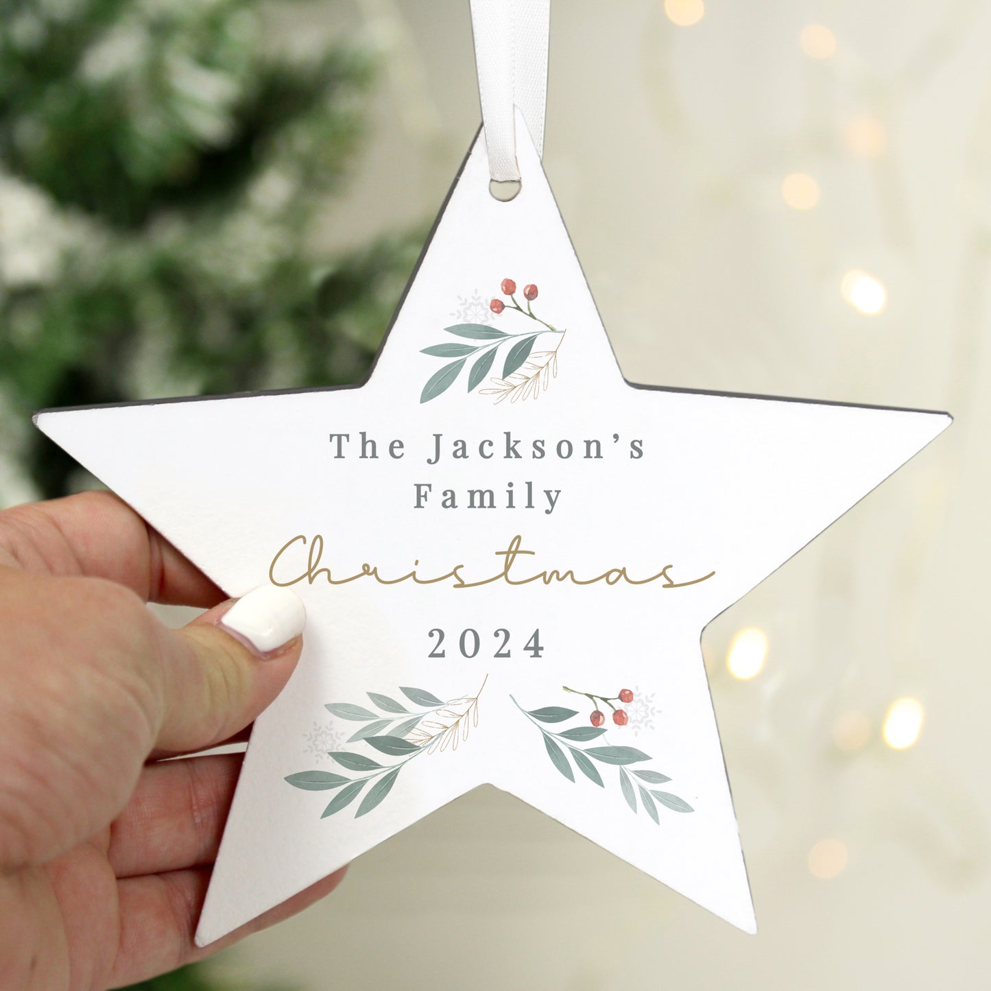 Personalised Christmas Foliage Hanging Star Decoration