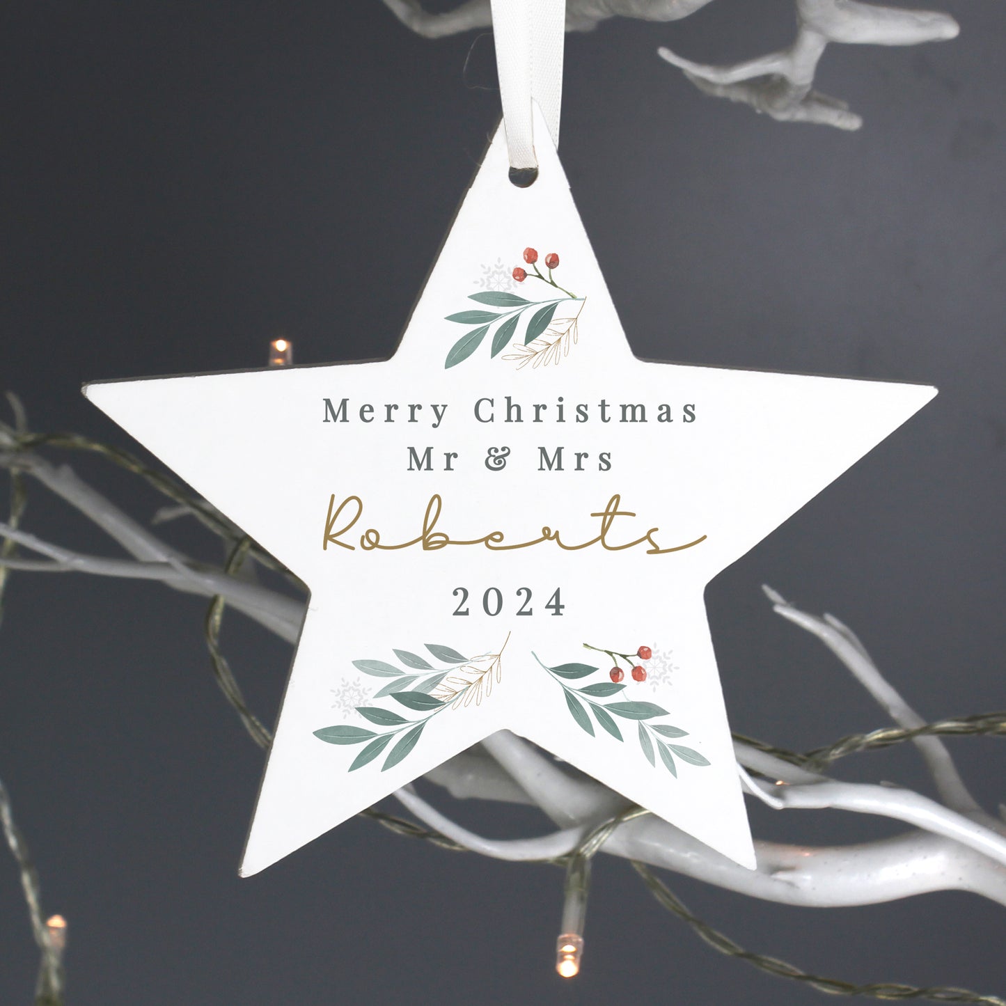 Personalised Christmas Foliage Hanging Star Decoration