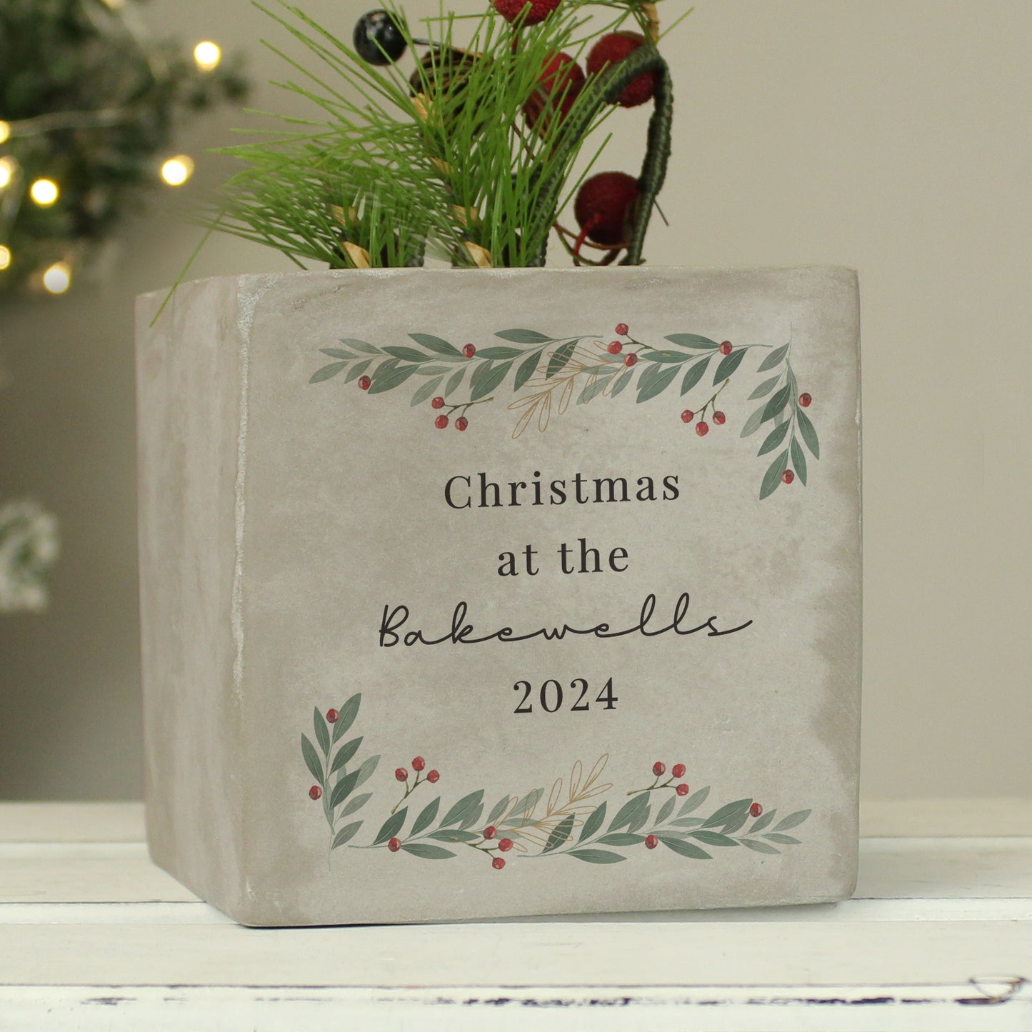 Personalised Christmas Foliage Concrete Planter