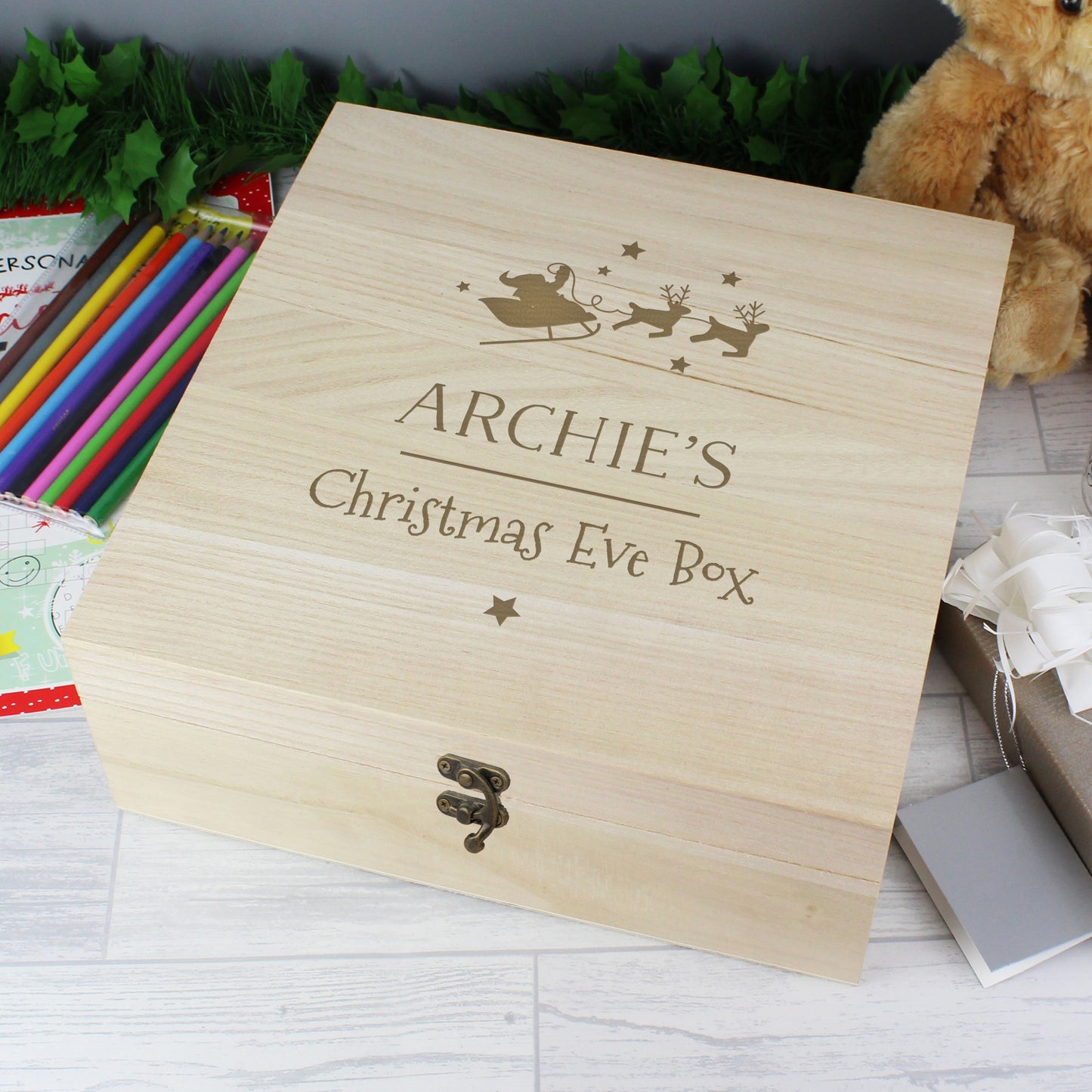 Personalised Large Wooden Christmas Eve Box