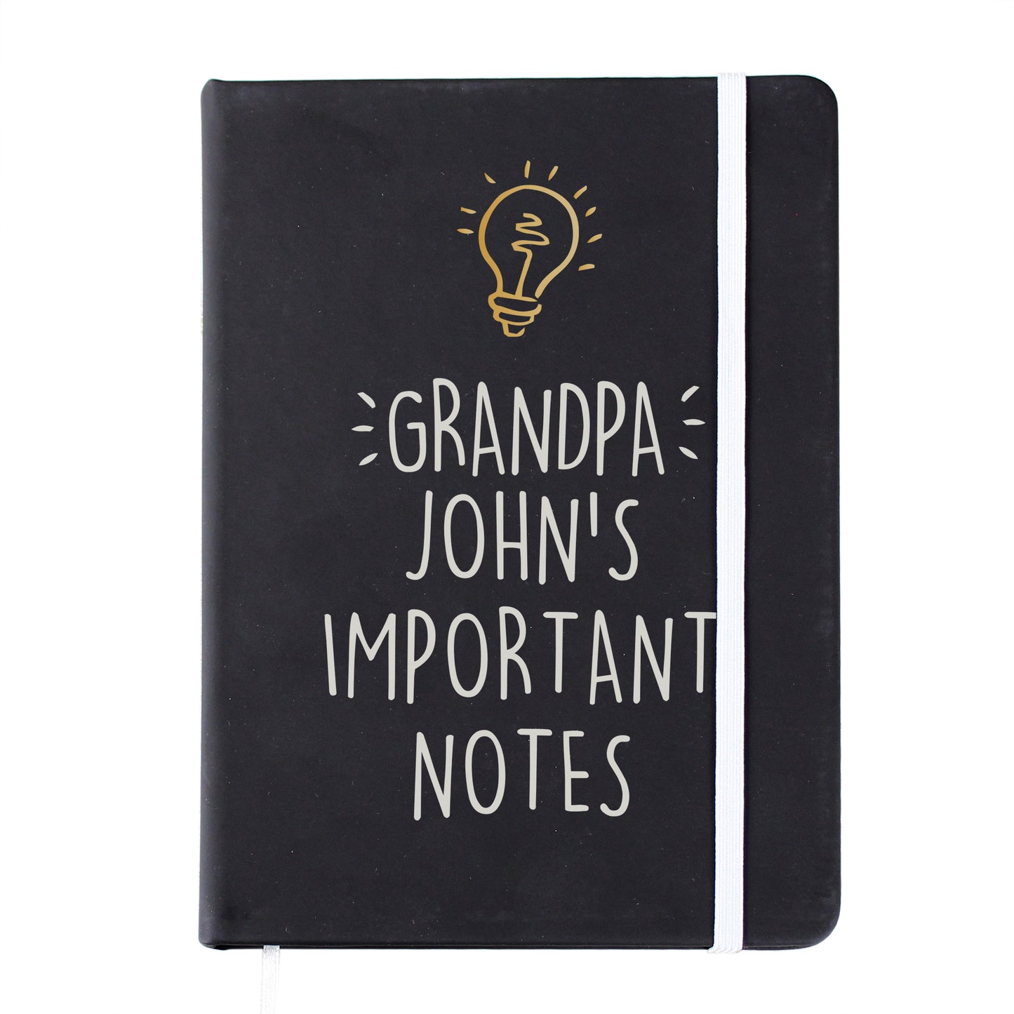 Personalised Light Bulb Black Hardback Notebook